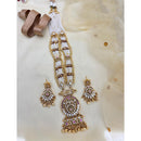 Jewel Addiction Inspired Antique Finish Pota Stone And Pearl Long Necklace Set