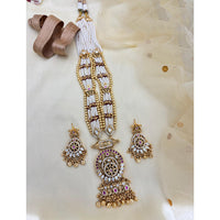 Jewel Addiction Inspired Antique Finish Pota Stone And Pearl Long Necklace Set