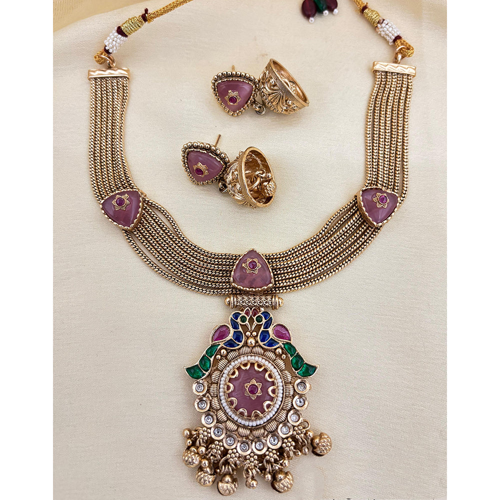 Jewel Addiction Elegant Pota Stone And Pearl Designer Necklace Set