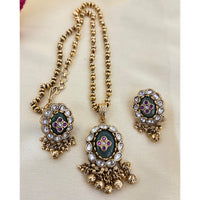 Jewel Addiction Premium Pota Stone And Pearl Long Necklace Set