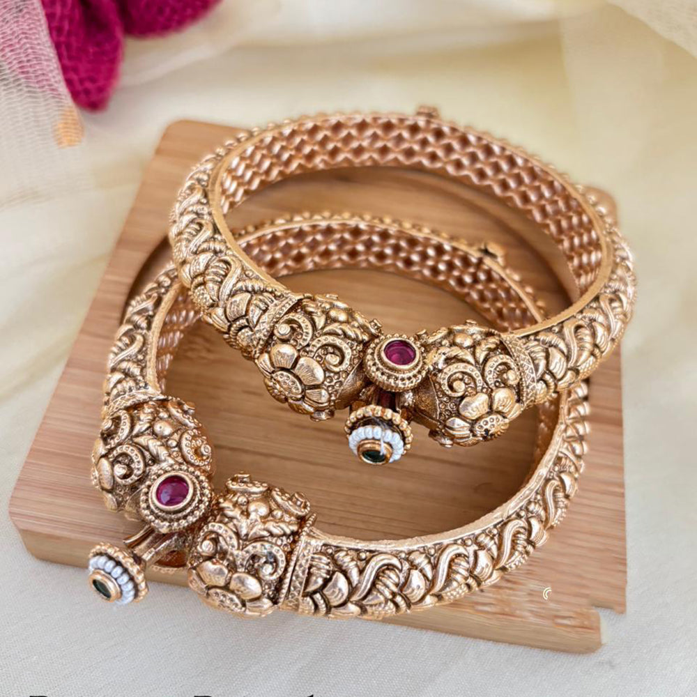 Jewel Addiction Pota Stone And Austrian Stone Openable Designer Bangles Set