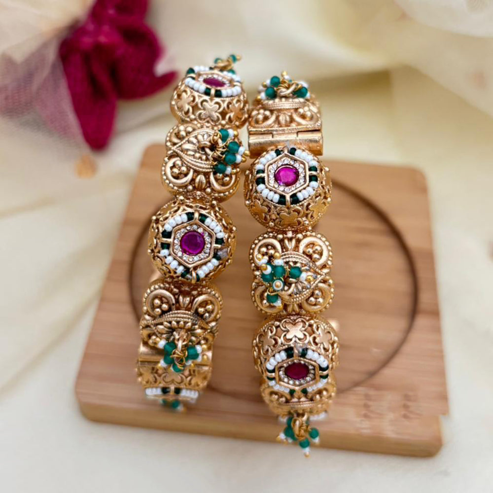 Jewel Addiction Pota Stone And Austrian Stone Openable Designer Bangles Set