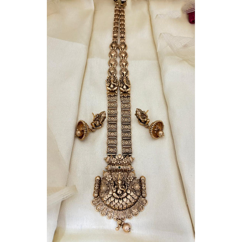Jewel Addiction South Indian Pota Stone And Pearl Temple Long Necklace Set