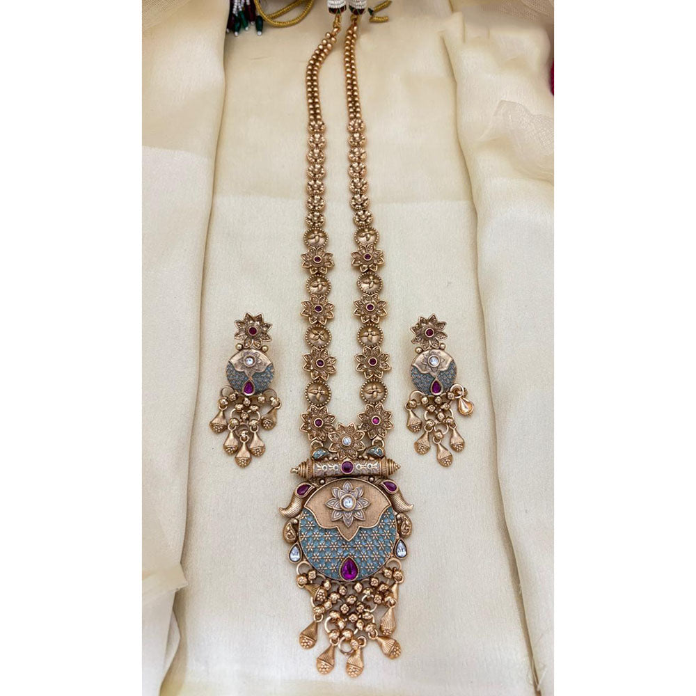Jewel Addiction Floral Motif Pota Stone And Meenakari Long Set