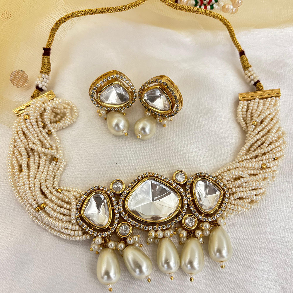 Jewel Addiction Heavy Look Polki Kundan And Beads Choker Necklace Set
