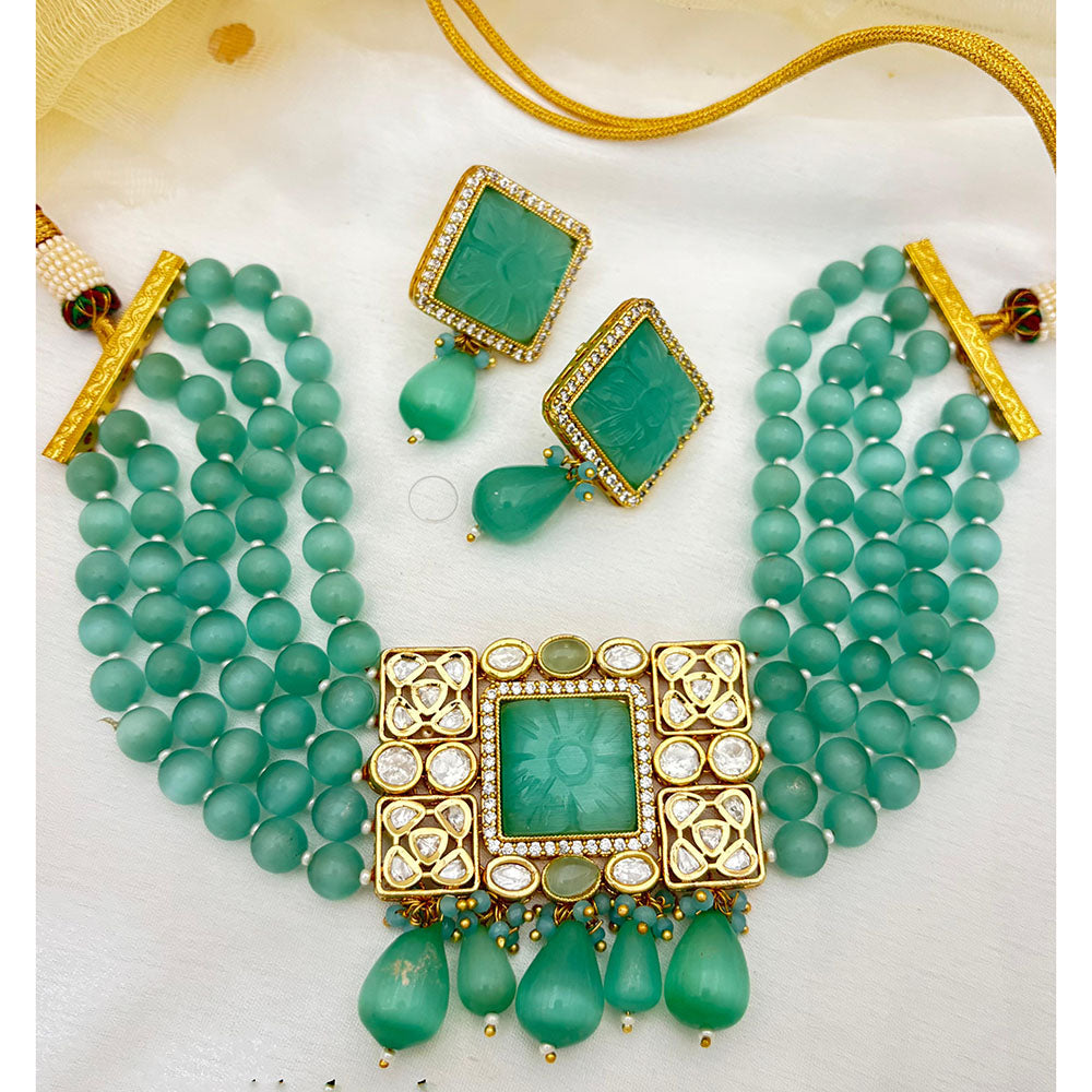Jewel Addiction Heavy Look Polki Kundan And Beads Choker Necklace Set