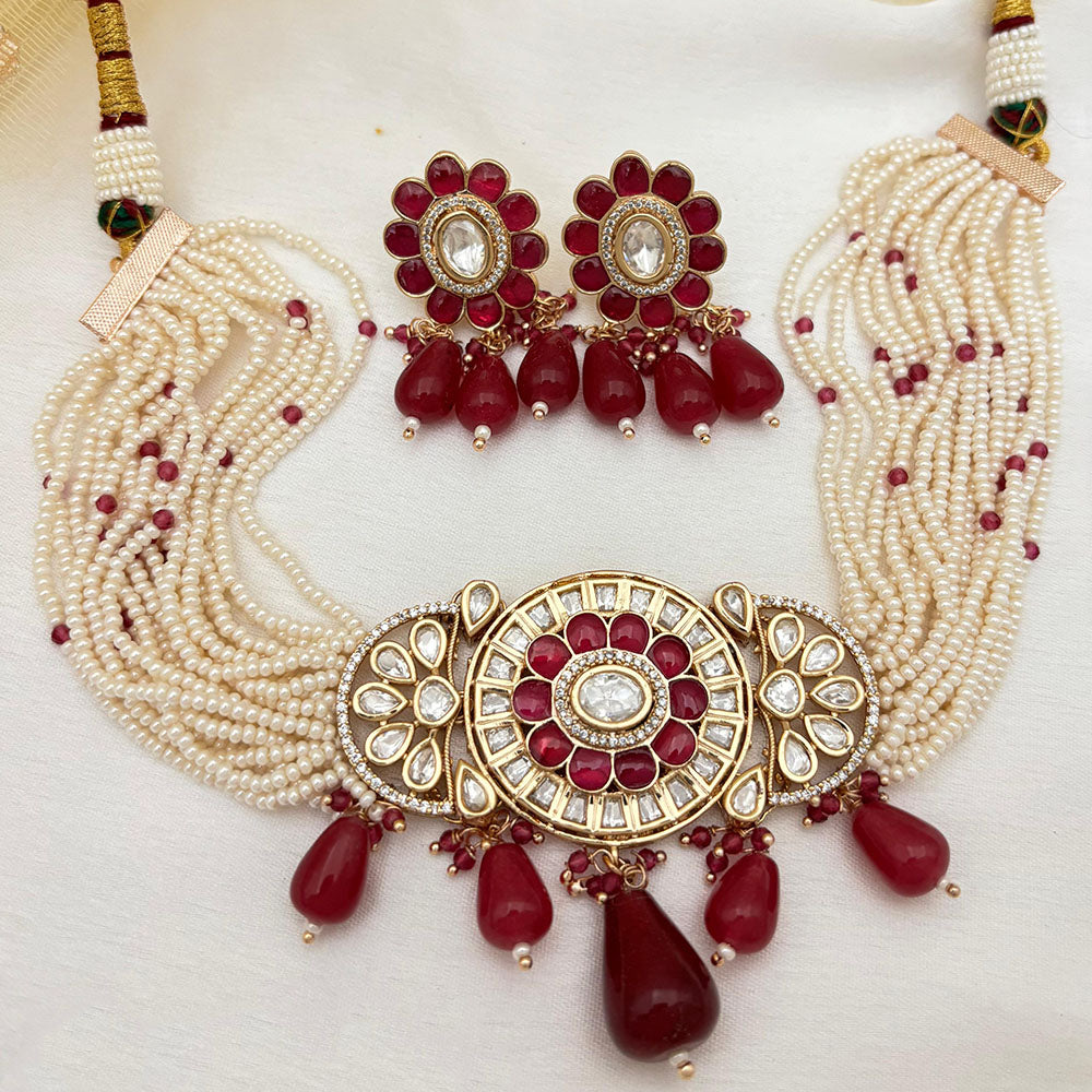 Jewel Addiction Heavy Look Polki Kundan And Beads Choker Necklace Set