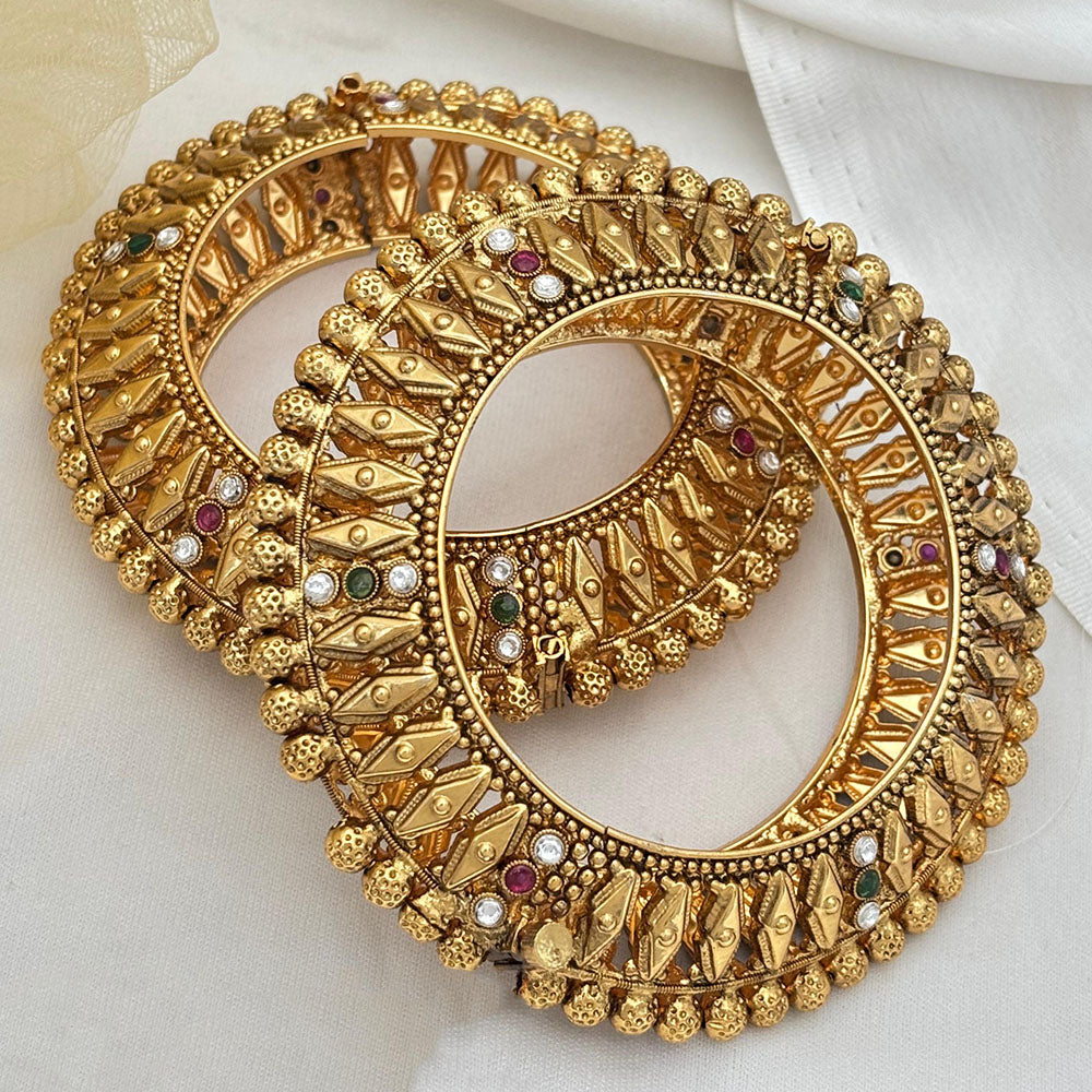Jewel Addiction Vintage Style Pota Stone Openable Bangles Set
