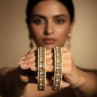 Jewel Addiction Luxury Look Polki Kundan Pearl Openable Bangles Set