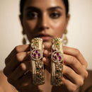 Jewel Addiction Luxury Look Polki Kundan Pearl Openable Bangles Set