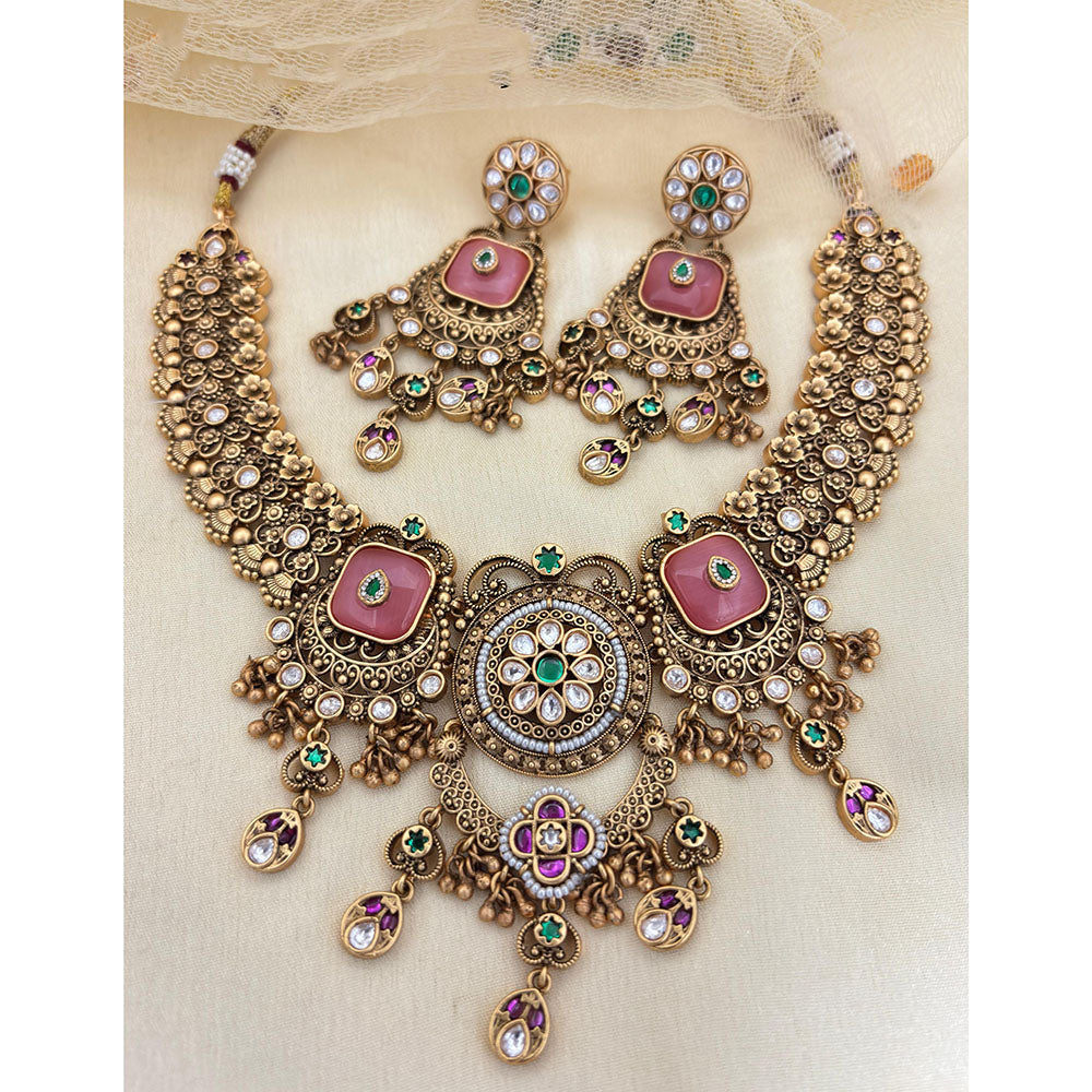 Jewel Addiction  Designer Pota Stone and Pearl Elegant Necklace Set