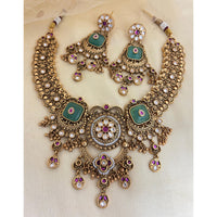 Jewel Addiction  Designer Pota Stone and Pearl Elegant Necklace Set