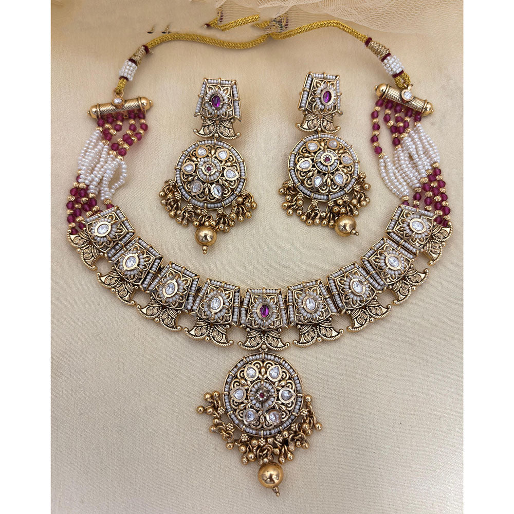 Jewel Addiction  Designer Pota Stone and Pearl Elegant Necklace Set