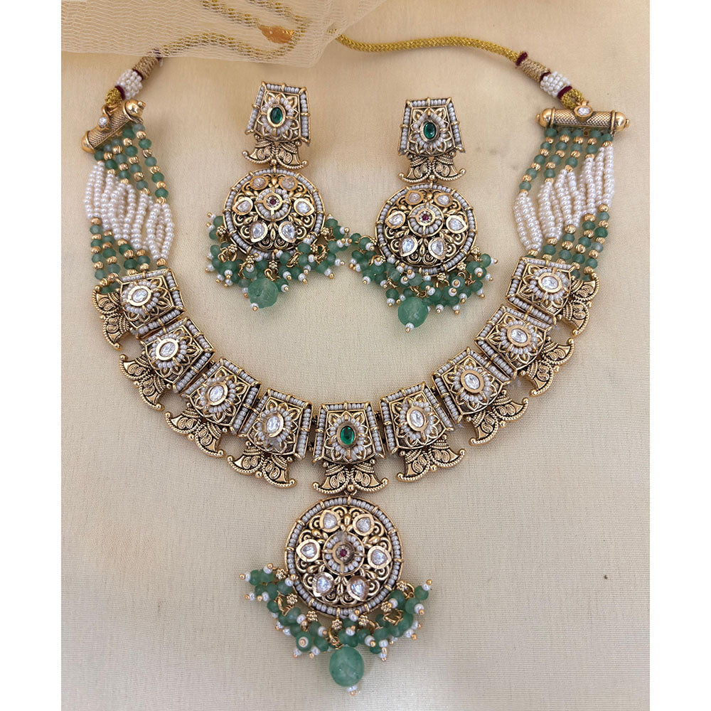 Jewel Addiction  Designer Pota Stone and Pearl Elegant Necklace Set
