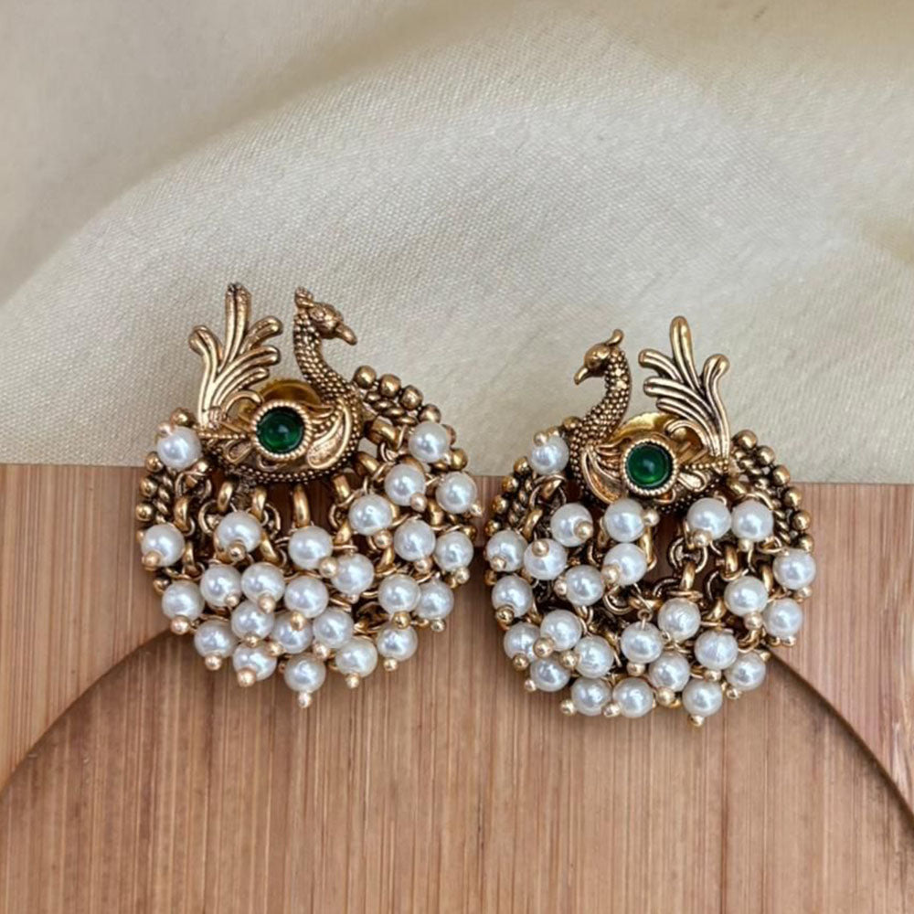 Jewel Addiction Royal Peacock Pota Stone And Pearl Stud Earrings
