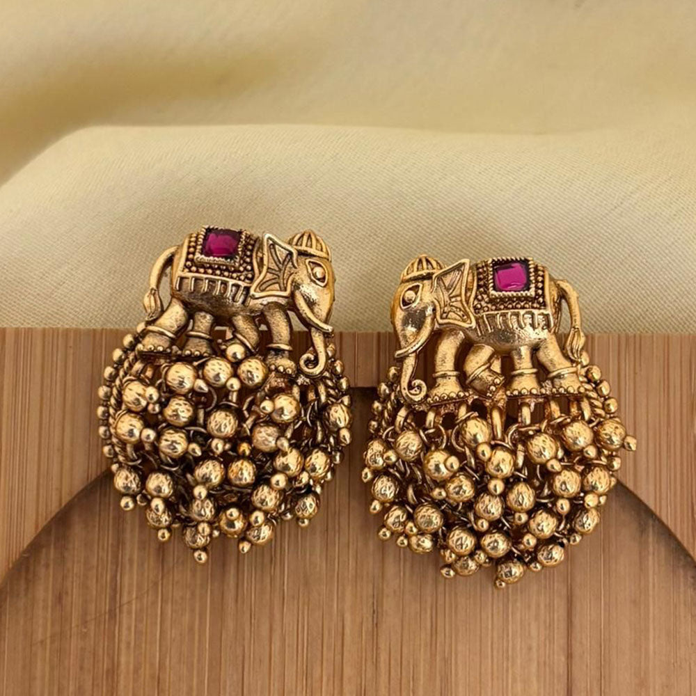 Jewel Addiction Royal Elephant Pota Stone And Pearl Stud Earrings