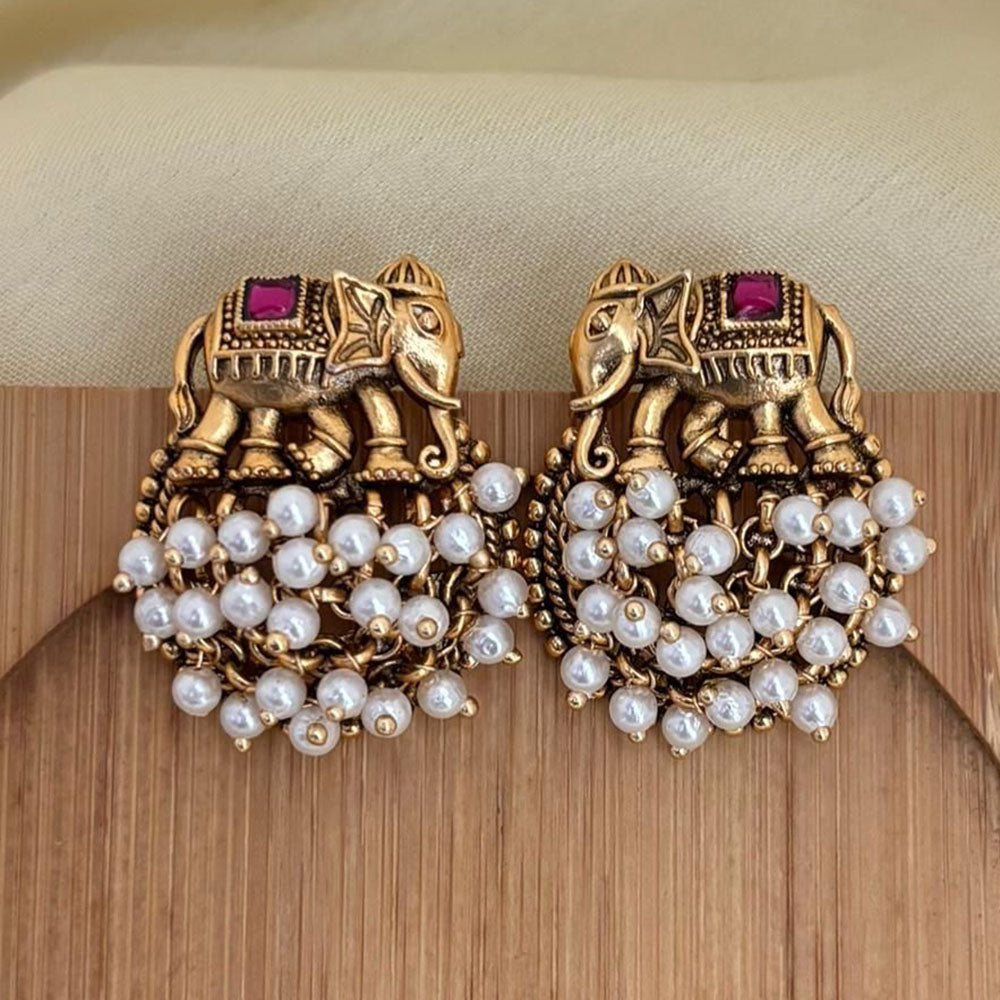 Jewel Addiction Royal Elephant Pota Stone And Pearl Stud Earrings