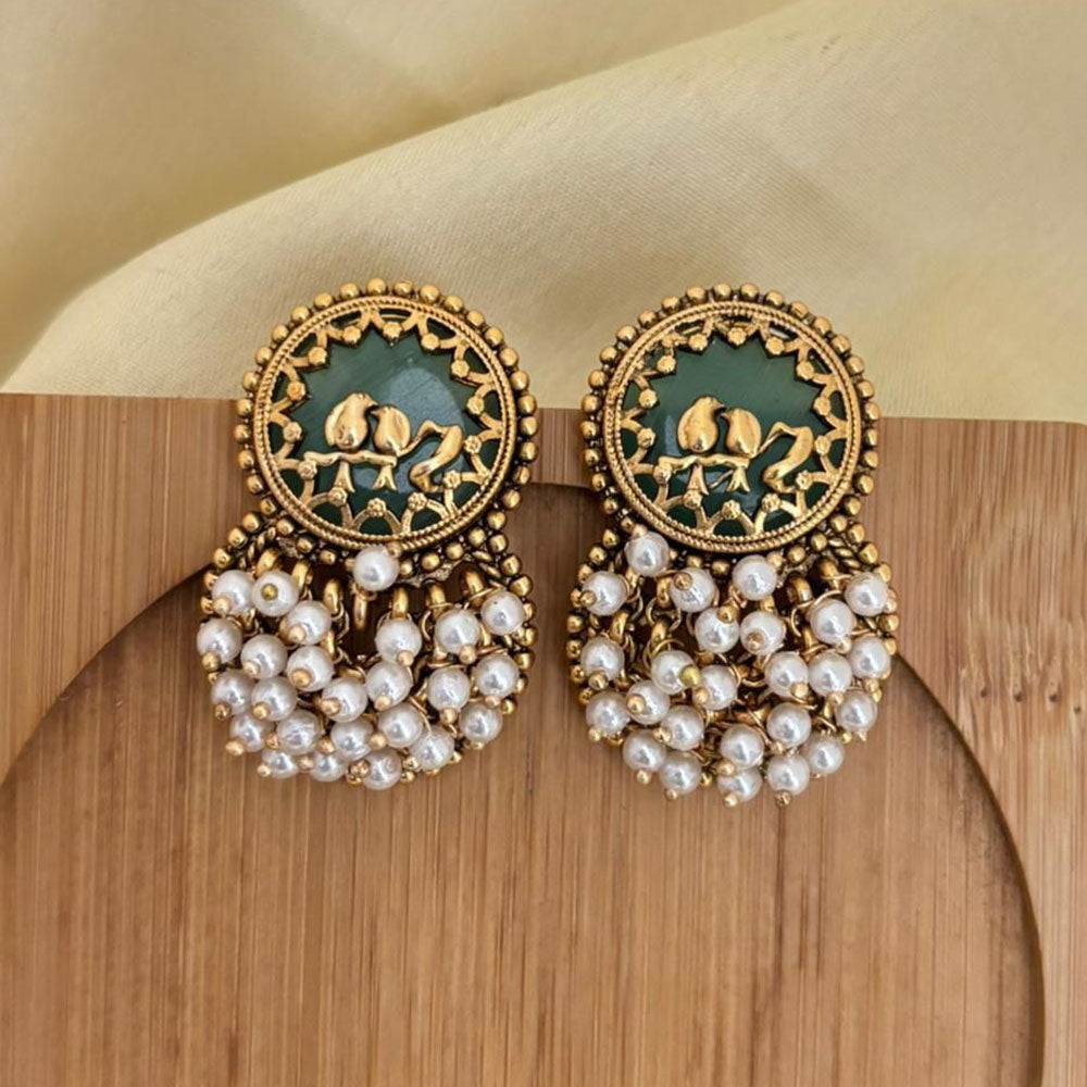Jewel Addiction South Indian Style Pearl Cluster Dangler Earrings