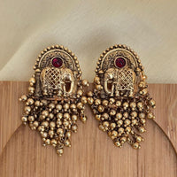 Jewel Addiction Traditional Elephant Motif Pota Stone And Pearl Dangler Earrings
