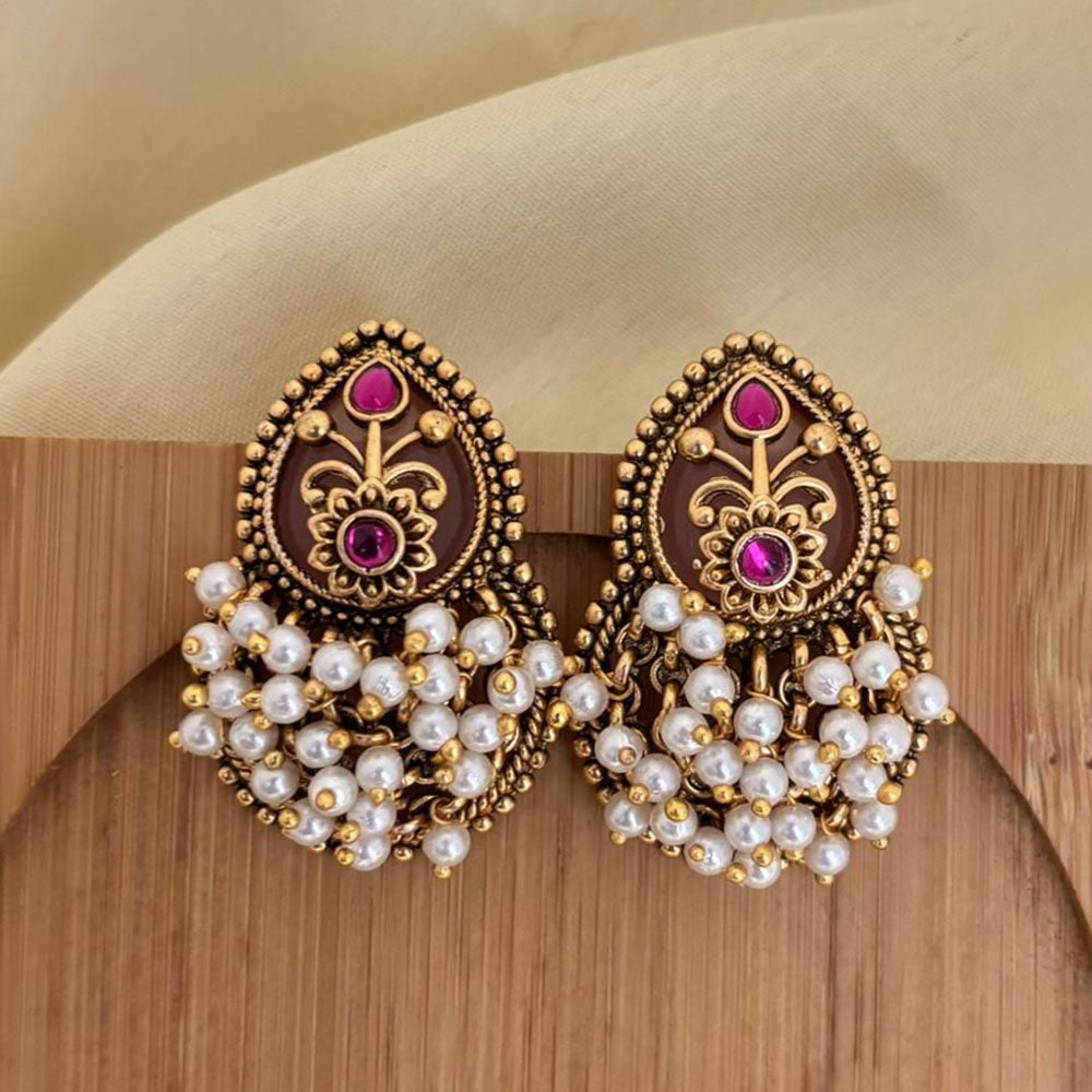 Jewel Addiction Pota Stone And Pearl Cluster Dangler Earrings