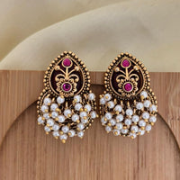 Jewel Addiction Pota Stone And Pearl Cluster Dangler Earrings
