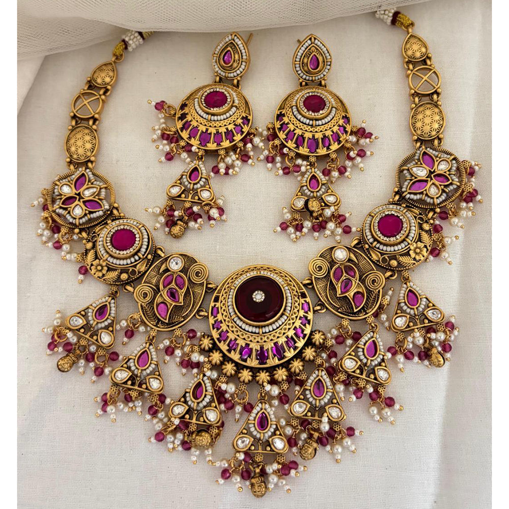 Jewel Addiction Designer Pota Stone And Pearl Necklace Set