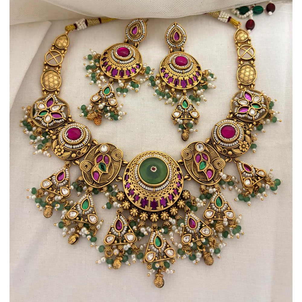 Jewel Addiction Designer Pota Stone And Pearl Necklace Set