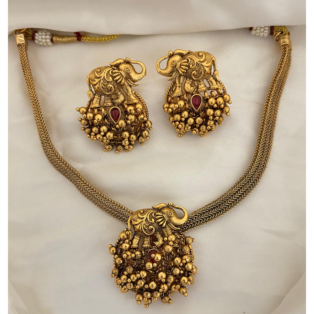 Jewel Addiction Ethnic Elegance Elephant Motif Pota Stone And Pearl Necklace Set