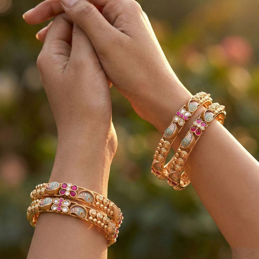 Jewel Addiction Royal Pota Stone And Meenakari Bangles Set