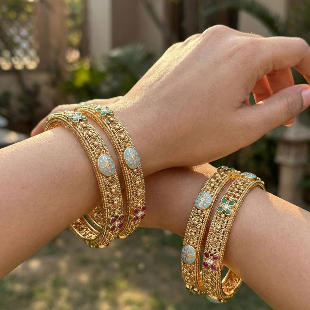 Jewel Addiction Royal Pota Stone And Meenakari Bangles Set
