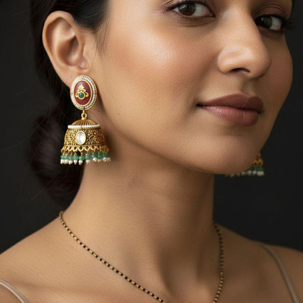 Jewel Addiction Designer Pota Stone And Pearl Jhumki Earrings