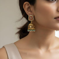 Jewel Addiction Designer Pota Stone And Pearl Jhumki Earrings