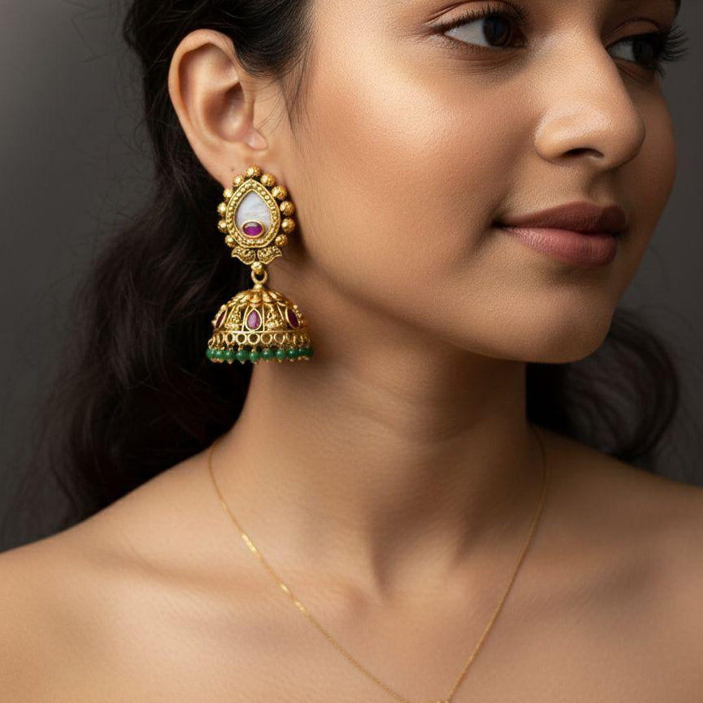 Jewel Addiction Designer Pota Stone And Pearl Jhumki Earrings