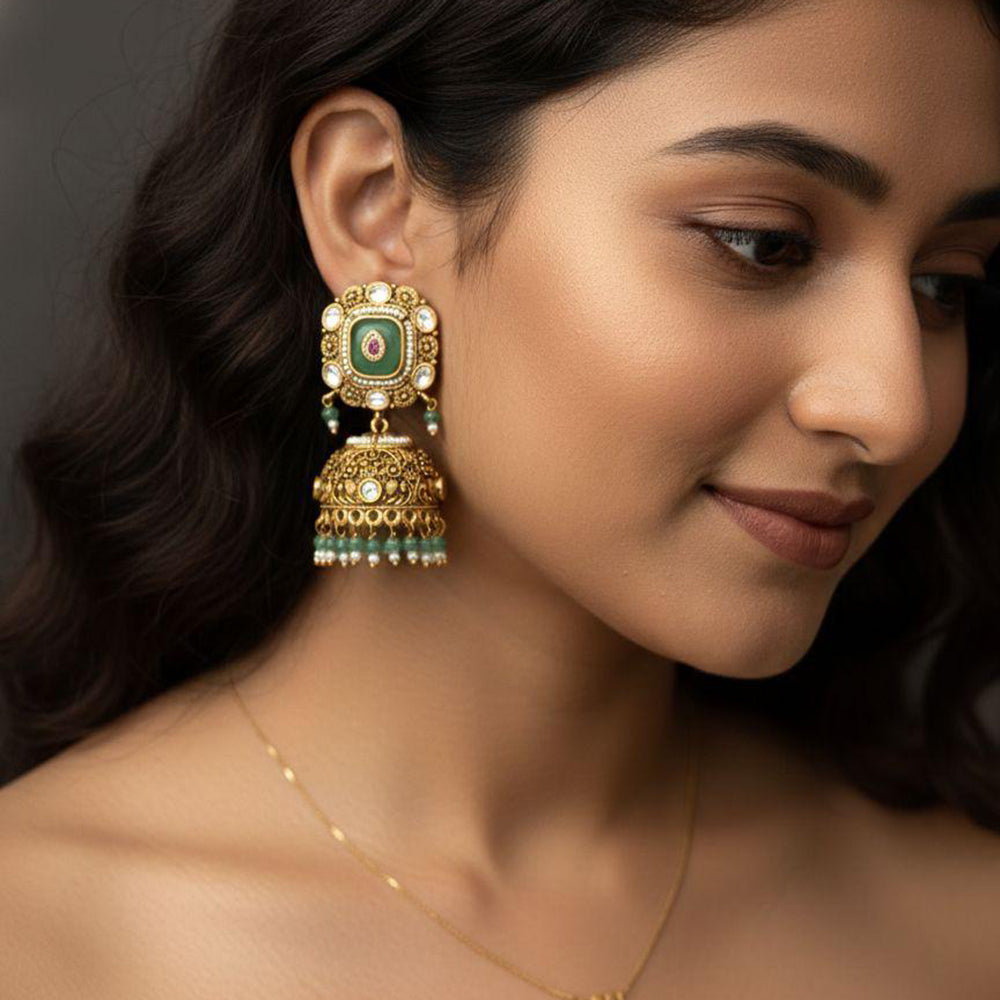 Jewel Addiction Designer Pota Stone And Pearl Jhumki Earrings