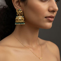 Jewel Addiction Designer Pota Stone And Pearl Elephant Jhumki Earrings