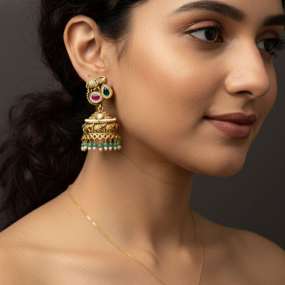 Jewel Addiction Designer Pota Stone And Pearl Elephant Jhumki Earrings