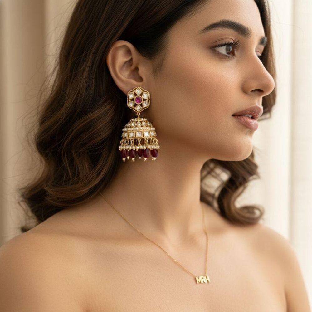Jewel Addiction Polki Kundan Stone And Beads Designer Jhumki Earrings