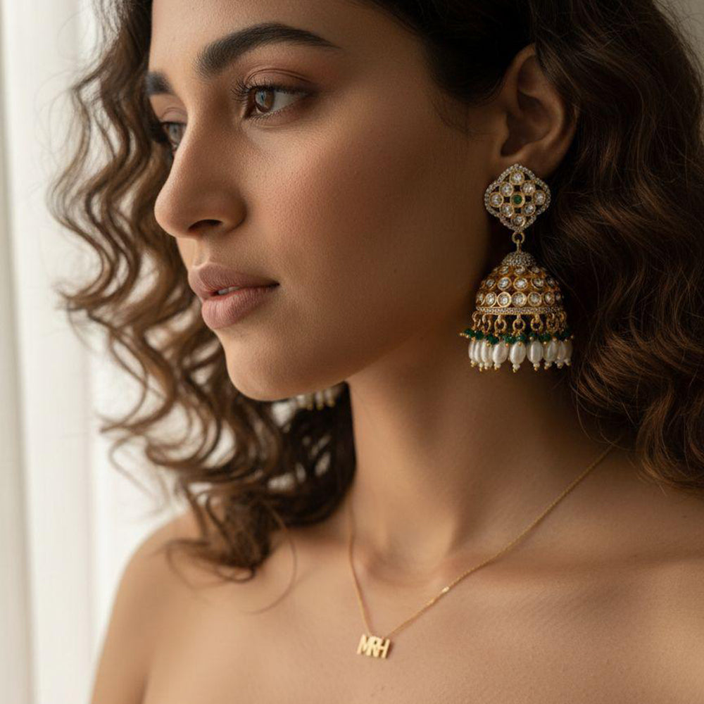 Jewel Addiction Polki Kundan Stone And Beads Designer Jhumki Earrings