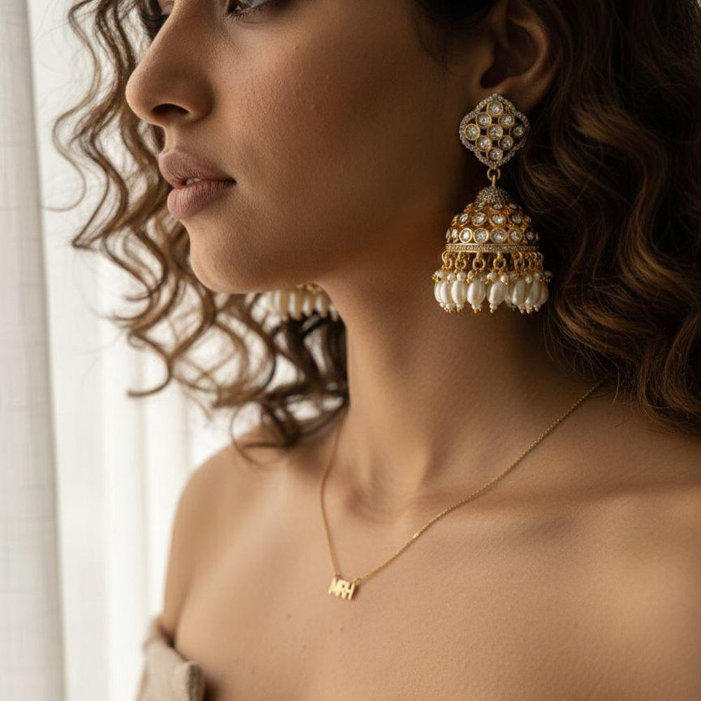 Jewel Addiction Polki Kundan Stone And Beads Designer Jhumki Earrings