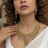 Jewel Addiction Premium Pota Stone And Pearl Necklace Set 