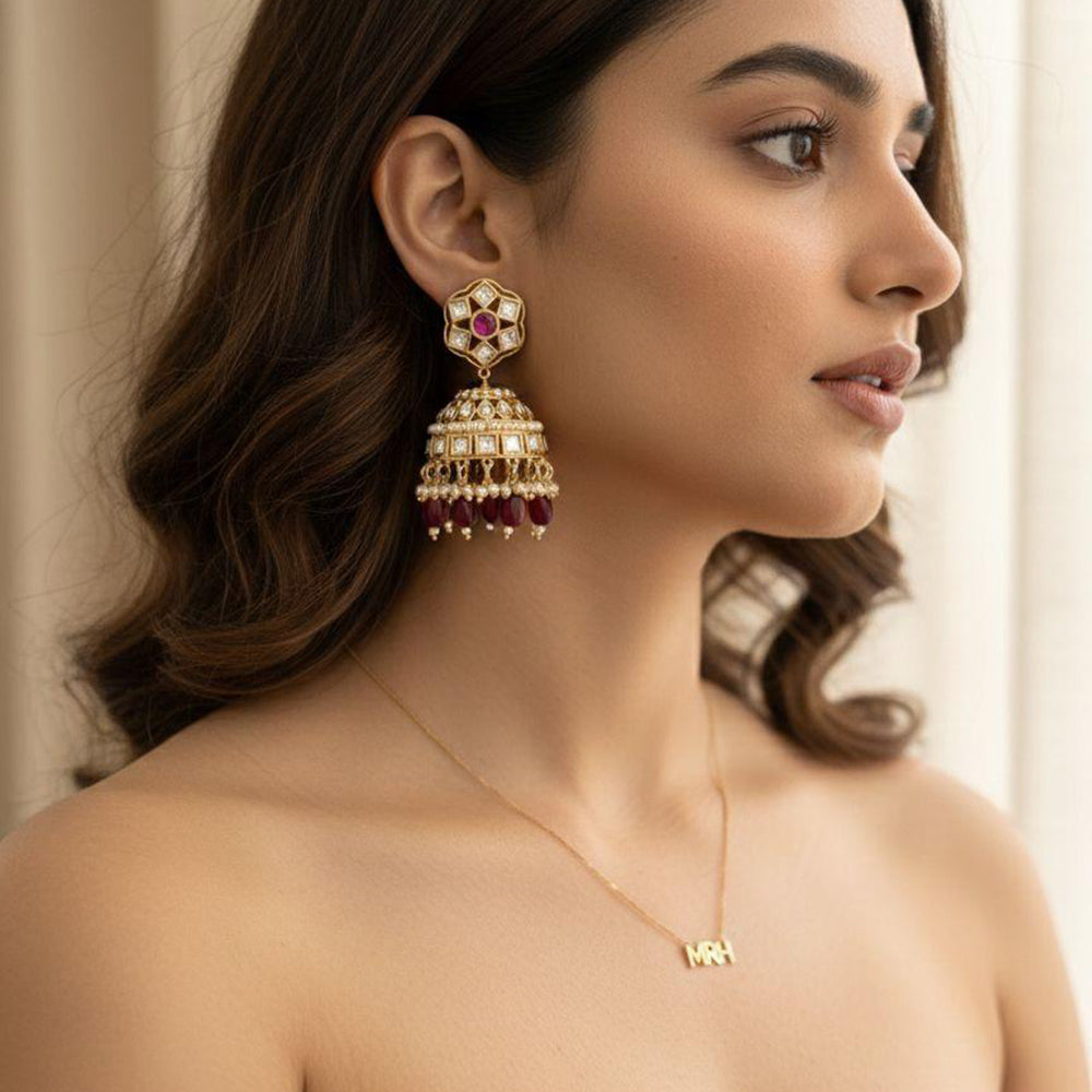Jewel Addiction Ethnic Polki Kundan Stone Beads And Pearl  Designer Jhumki Earrings