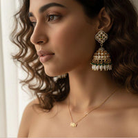 Jewel Addiction EthnicPolki Kundan Stone Beads And Pearl  Designer Jhumki Earrings