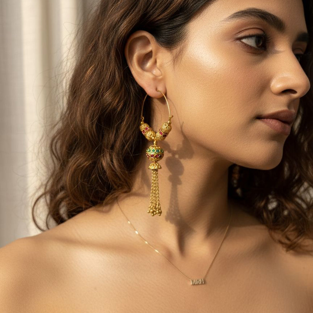 Jewel Addiction Ethnic Designer Pota Stone Beads And Pearl Bali Earrings