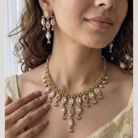 Jewel Addiction Premium Pota Stone Beads And Pearl Necklace Set