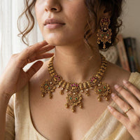 Jewel Addiction Premium Pota Stone Beads And Pearl Necklace Set