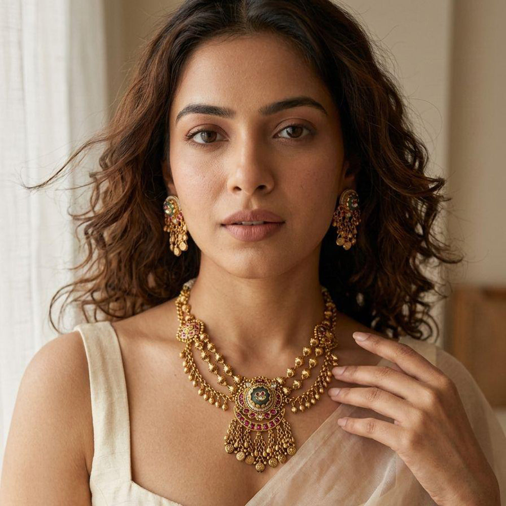 Jewel Addiction Premium Pota Stone Beads And Pearl Necklace Set