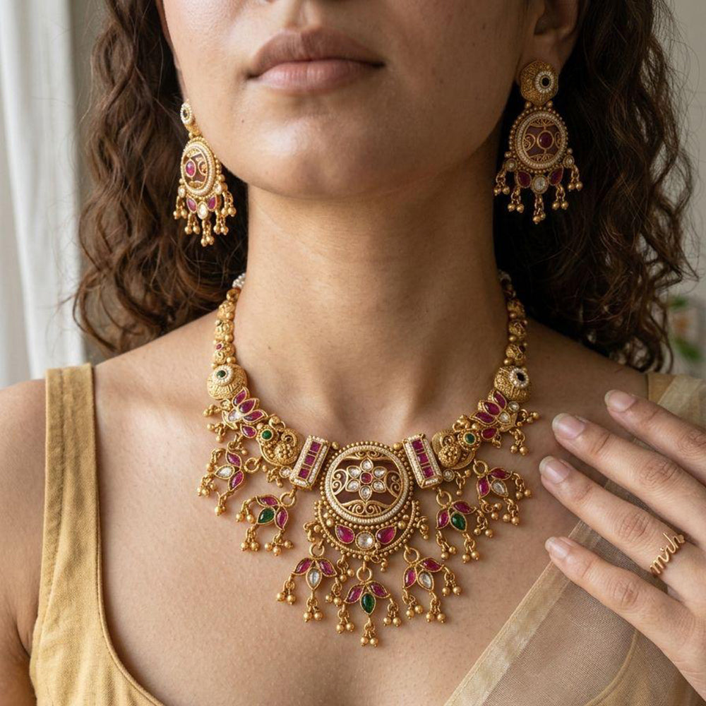 Jewel Addiction Premium Pota Stone Beads And Pearl Necklace Set