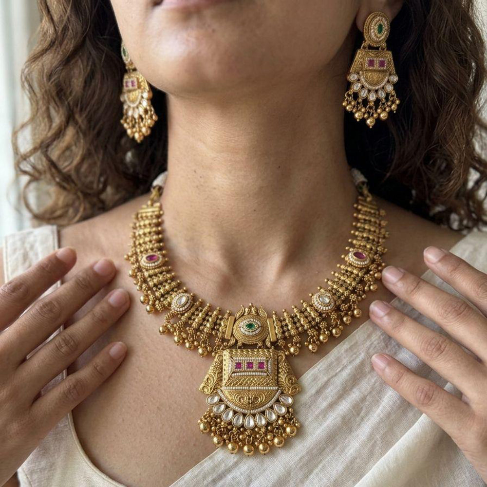 Jewel Addiction Premium Pota Stone Beads And Pearl Necklace Set