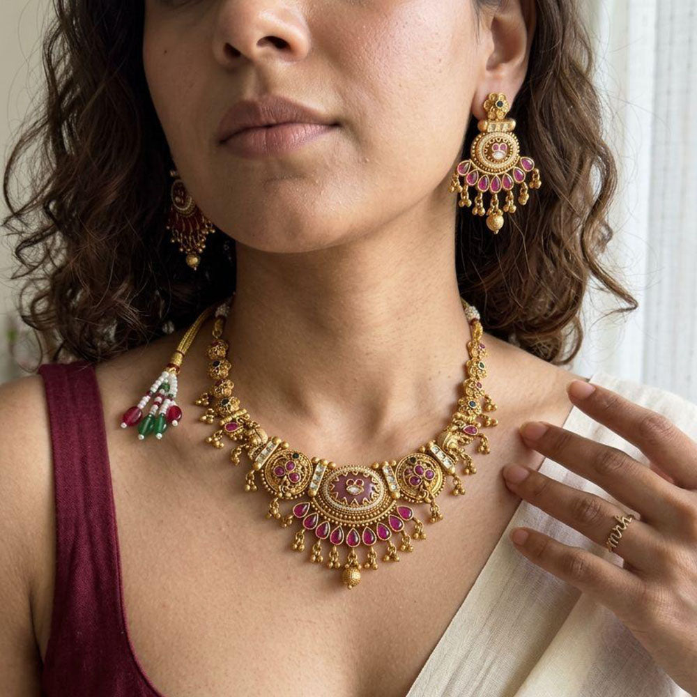 Jewel Addiction Premium Pota Stone Beads And Pearl Necklace Set
