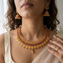 Jewel Addiction Premium Pota Stone Beads And Pearl Temple Necklace Set